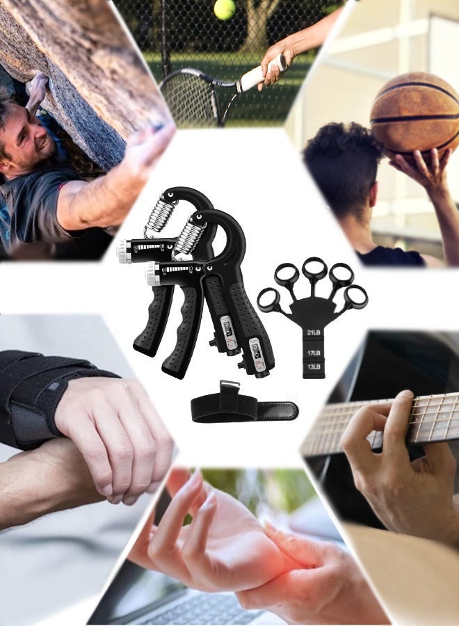 سوسيتي طقم تقوية قبضة اليد مكون من قطعتين - جهاز تقوية قبضة اليد - مقاومة قابلة للتعديل لقبضة الساعد - جهاز تمديد الأصابع، جهاز تقوية قبضة اليد، جهاز تمرين الأصابع للرجال/النساء - Image 2
